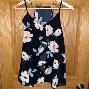Time To Bloom Black Floral Frilled Tank Top Shirt Women’s sz Medium